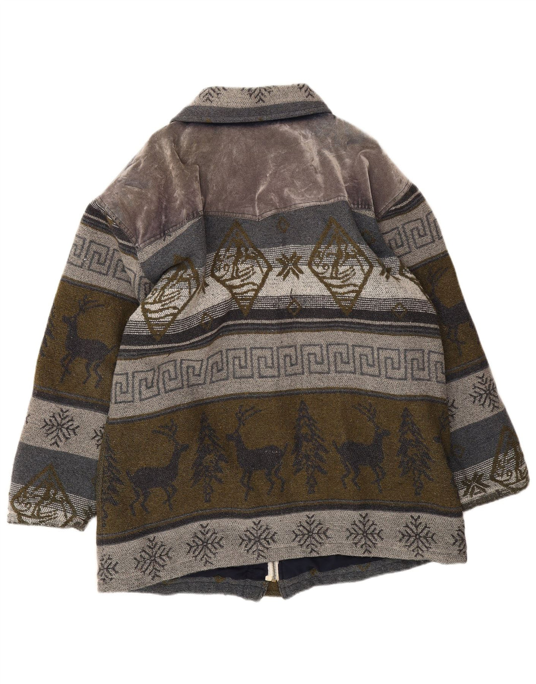 Vintage Herre Duffle Jacket UK 40 Large Grey Fair Isle Wool