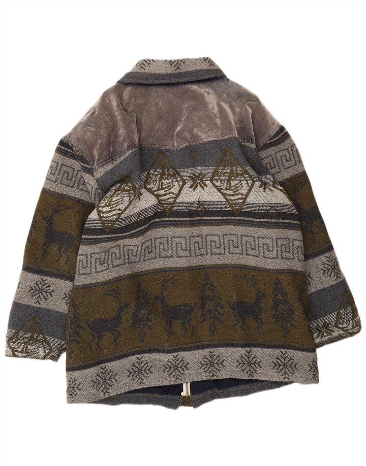 Vintage Herre Duffle Jacket UK 40 Large Grey Fair Isle Wool