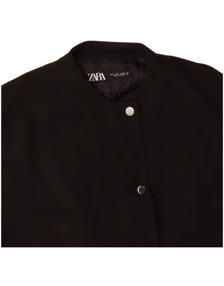 Zara Womens Oversized Bomber Jacket UK 10 Small Black Acetate