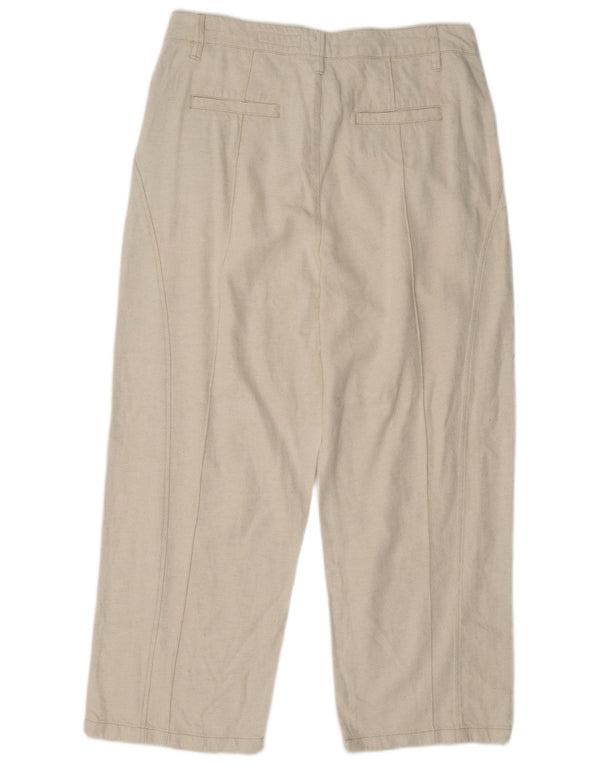 Zara Womens Loose Fit Cropped Trousers EU 42 Large W32 L26 Beige Cotton