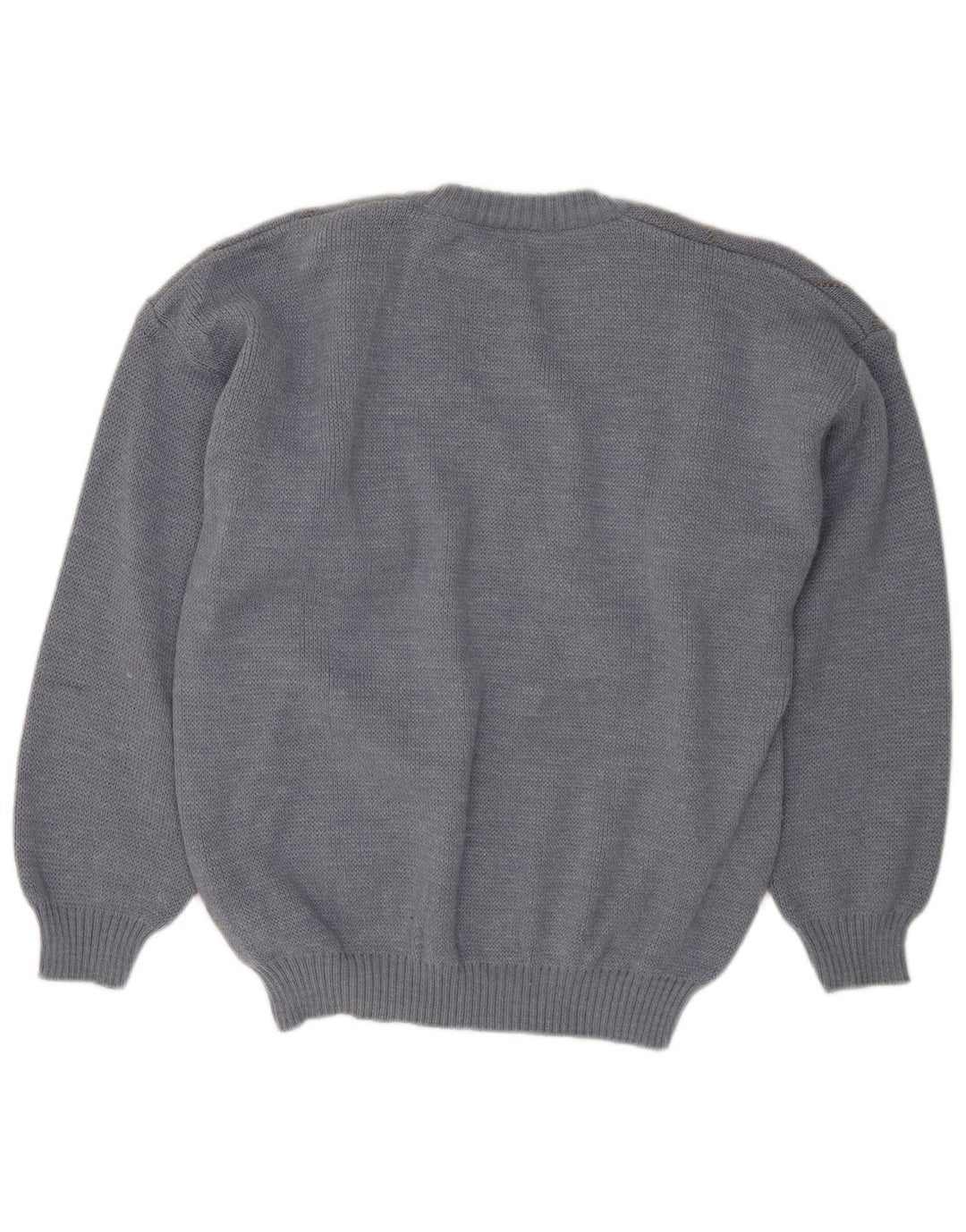 VINTAGE Herre V-hals sweater IT 50 Medium Blue Argyle/Diamond Wool