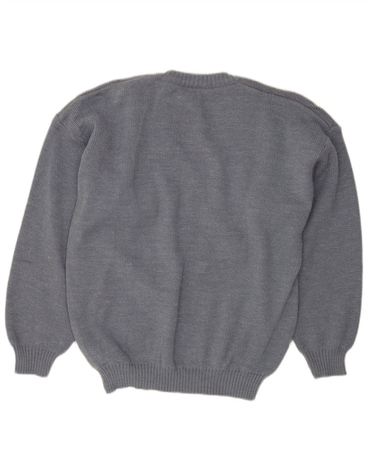 VINTAGE Herre V-hals sweater IT 50 Medium Blue Argyle/Diamond Wool