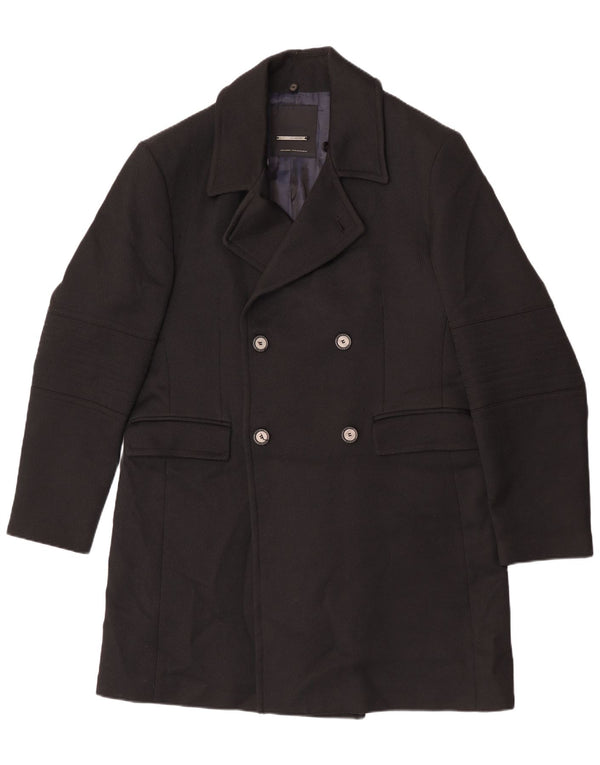 Zara Herre Double Breasted Coat UK 44 2XL Sort