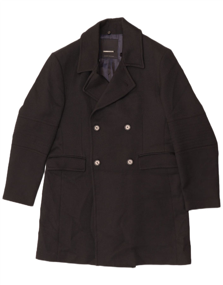 Zara Herre Double Breasted Coat UK 44 2XL Sort