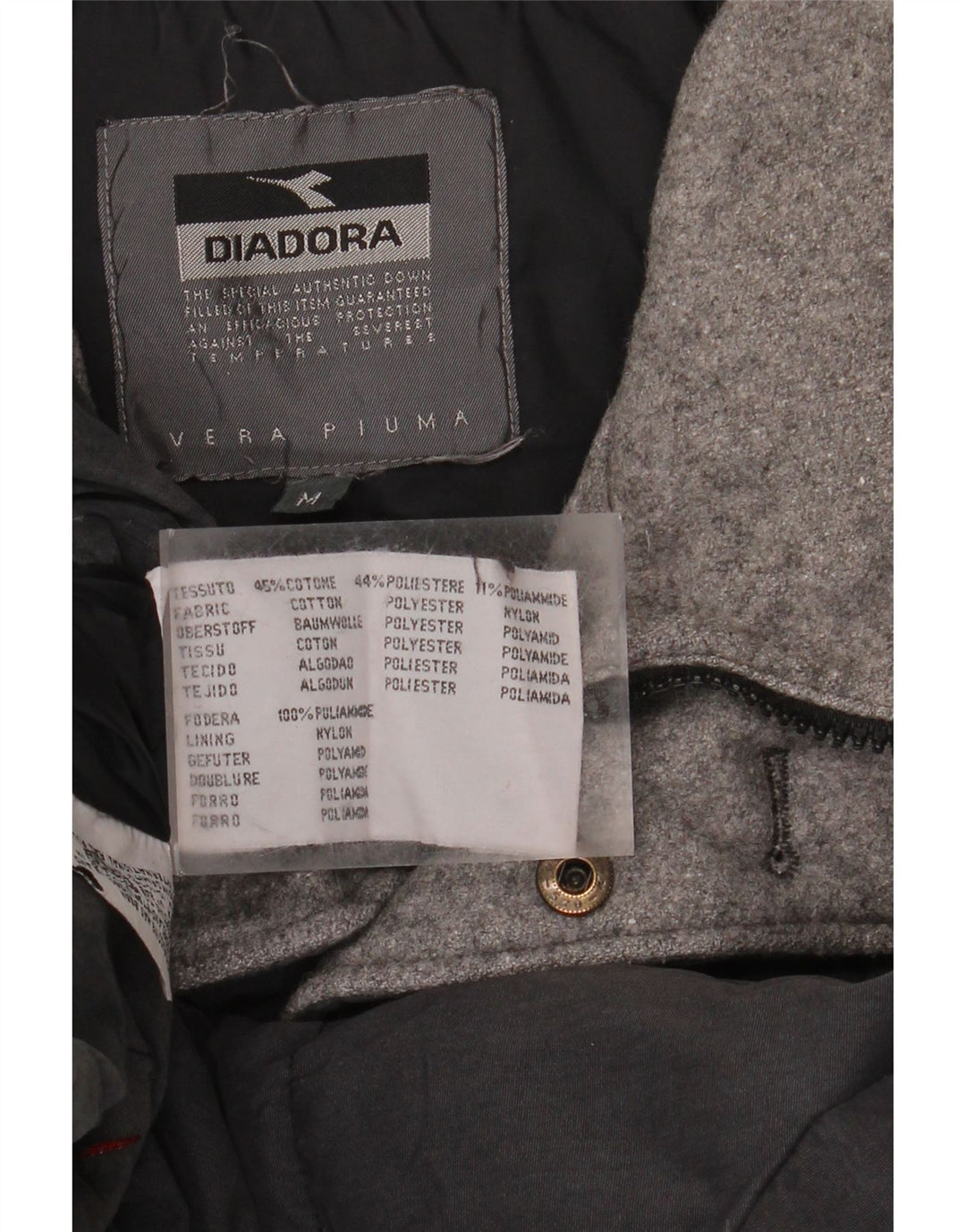 DIADORA Polstret frakke til mænd UK 38 Mellemgrå bomuld