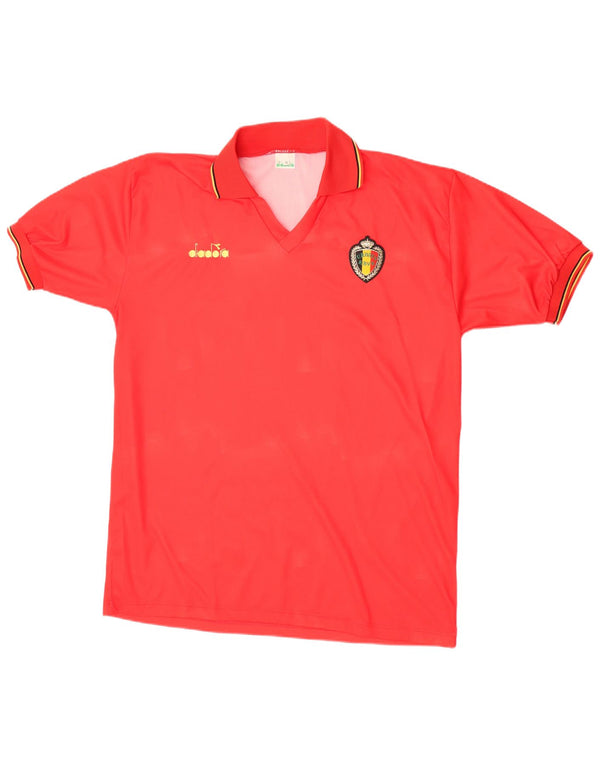 Diadora Herre Belgien 1992-1994 Hjemmekortærmet skjorte XL Rød Sports