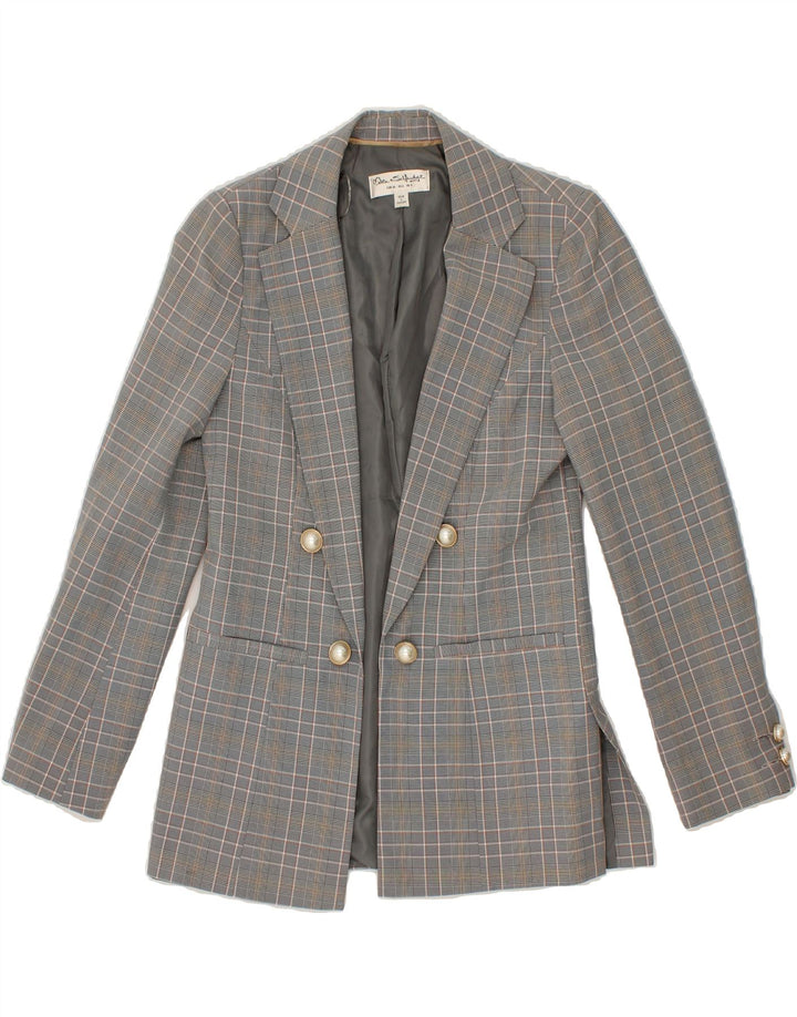 MISS SELFRIDGE Womens Open Blazer Jacket UK 8 Small Grey Check Polyester Vintage Miss Selfridge and Second-Hand Miss Selfridge from Messina Hembry 