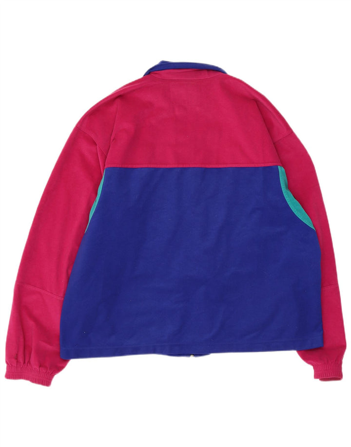 Vintage herre unisex velour træningsdragt topjakke stor blå farveblok