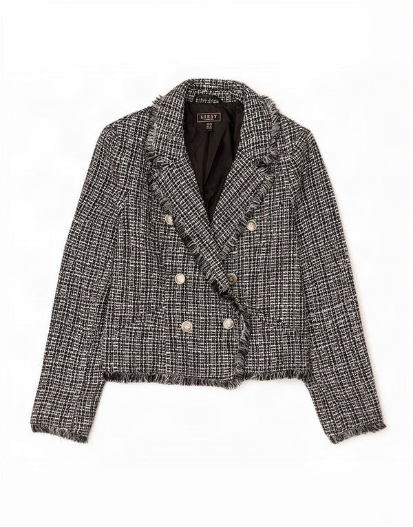 Lipsy Womens Double Breasted Blazer Jacket UK 12 Medium Black Flecked