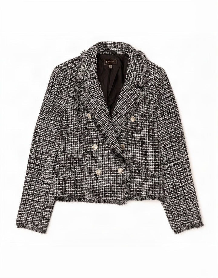 Lipsy Dame Double Breasted Blazer Jacket UK 12 Medium Black Flecked