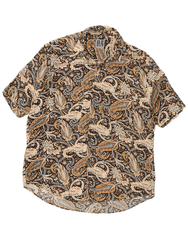 Vintage Kortærmet Herreskjorte Stor Sort Paisley