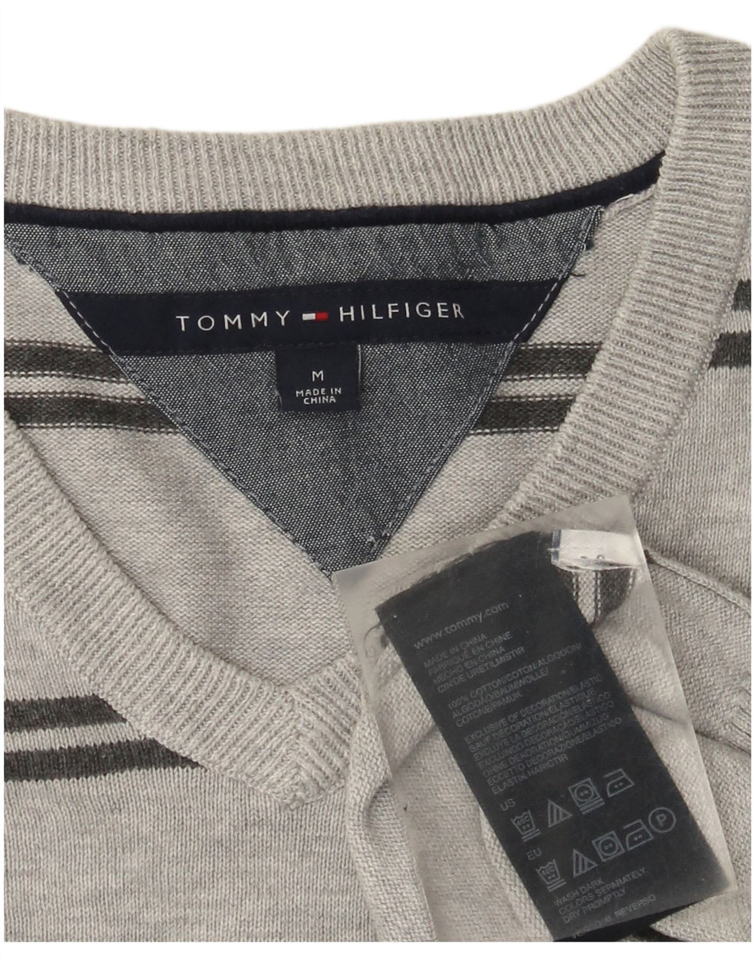 Tommy Hilfiger Herre V-hals sweater Medium Grå Stribet Bomuld