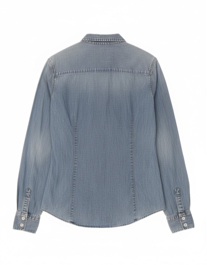 Zara Dame Denim Shirt UK 14 Stor Blå Bomuld