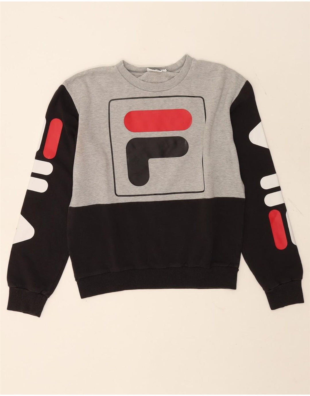 Fila Dame Grafisk Sweatshirt Jumper UK 10 Small Grey Colourblock