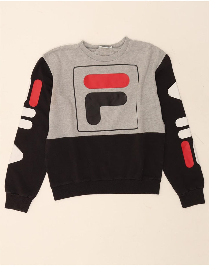 Fila Dame Grafisk Sweatshirt Jumper UK 10 Small Grey Colourblock