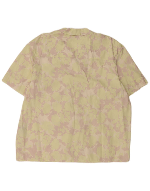Marks & Spencer Womens Short Sleeve Shirt UK 18 XL Yellow Floral Cotton