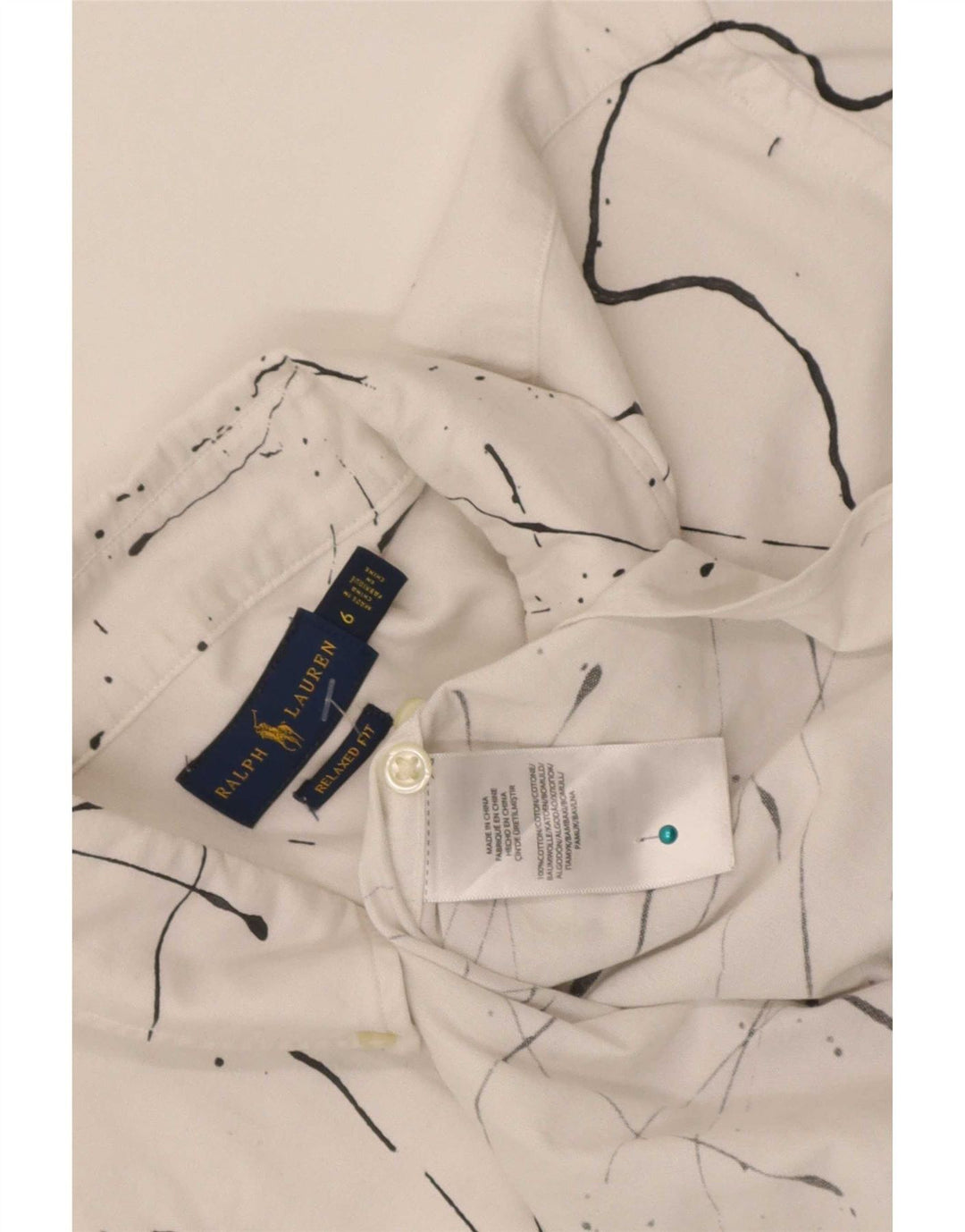 Ralph Lauren Kvinders abstrakt mønster Relaxed Fit skjorte US 6 Medium White