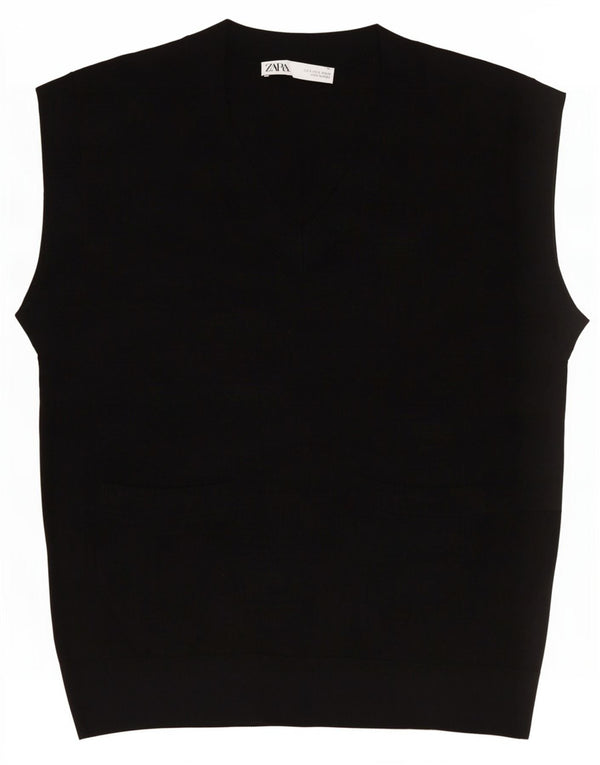 Zara Dame Vest Tank Top UK 16 Stor Sort Lyocell