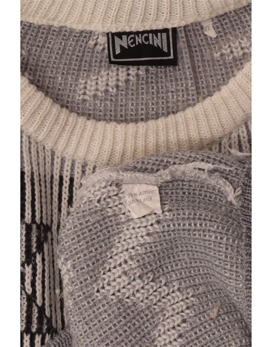 VINTAGE Herre Boat Neck Jumper Sweater XL Off White Fair Isle Classic