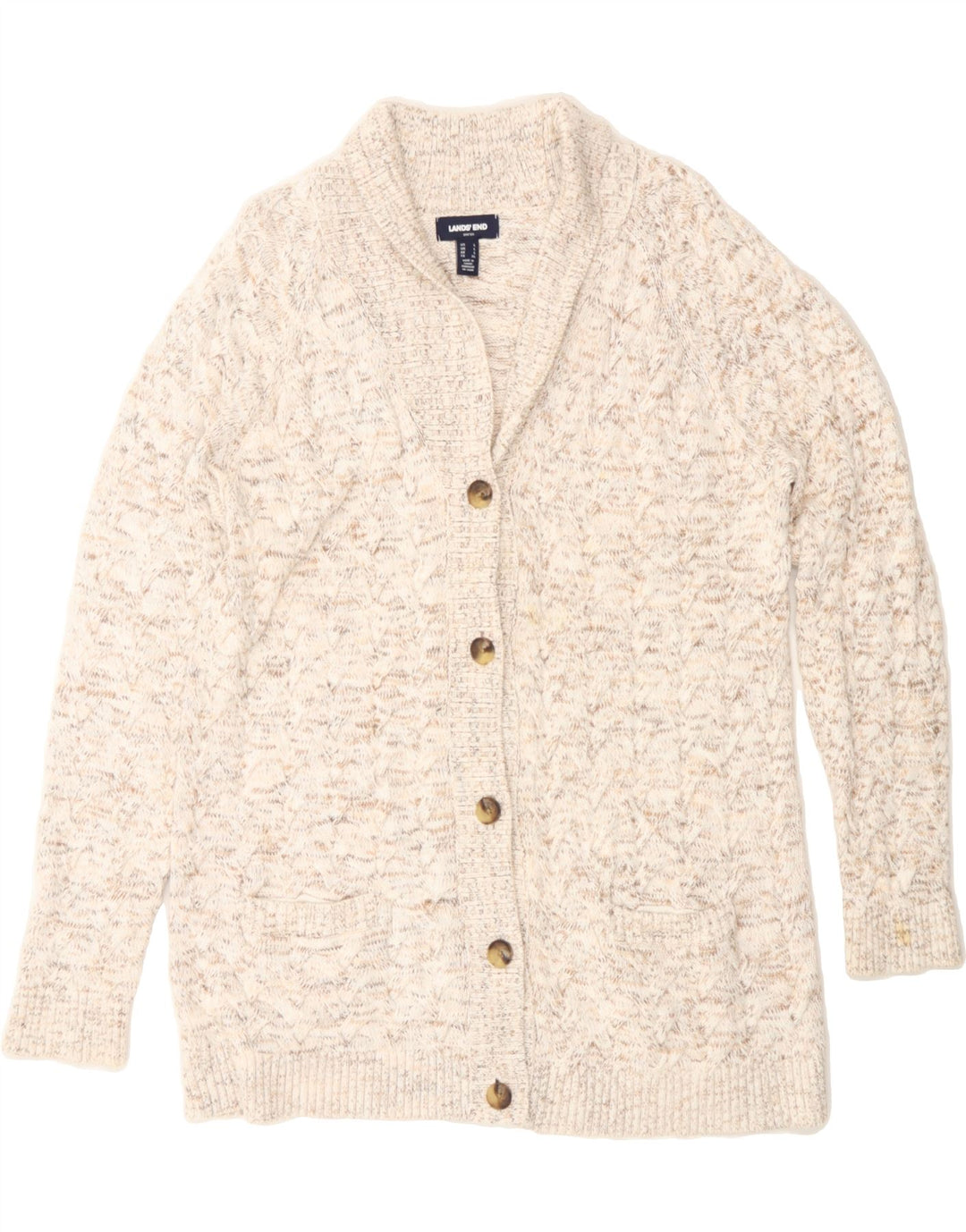 LANDS END Womens Oversized Cardigan Sweater UK 16 Large Off White Flecked Vintage Lands End and Second-Hand Lands End from Messina Hembry 
