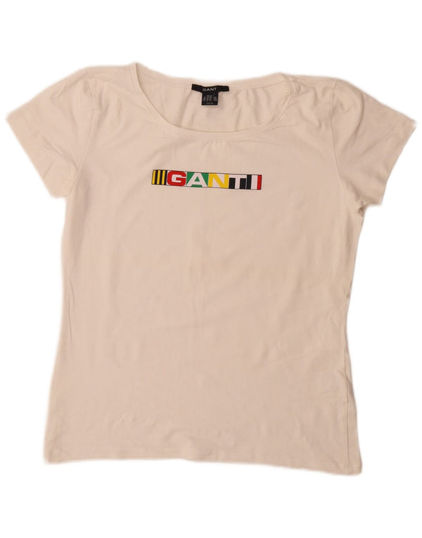 Gant Grafisk T-shirt top til kvinder UK 20 2XL Hvid bomuld