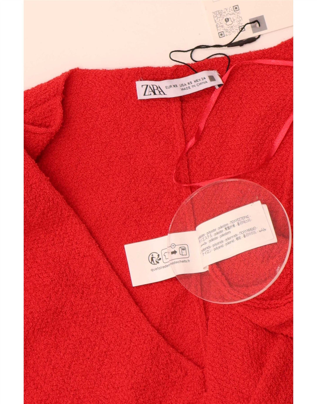 Zara Womens Oversized Top 3/4 ærme UK 6 XS Rød Polyester