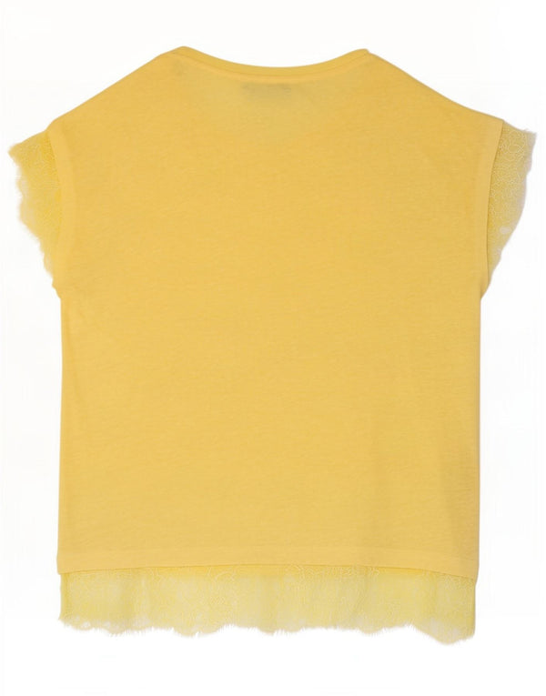Zara T-Shirt Top UK 12 Medium Gul Blomster Polyamid