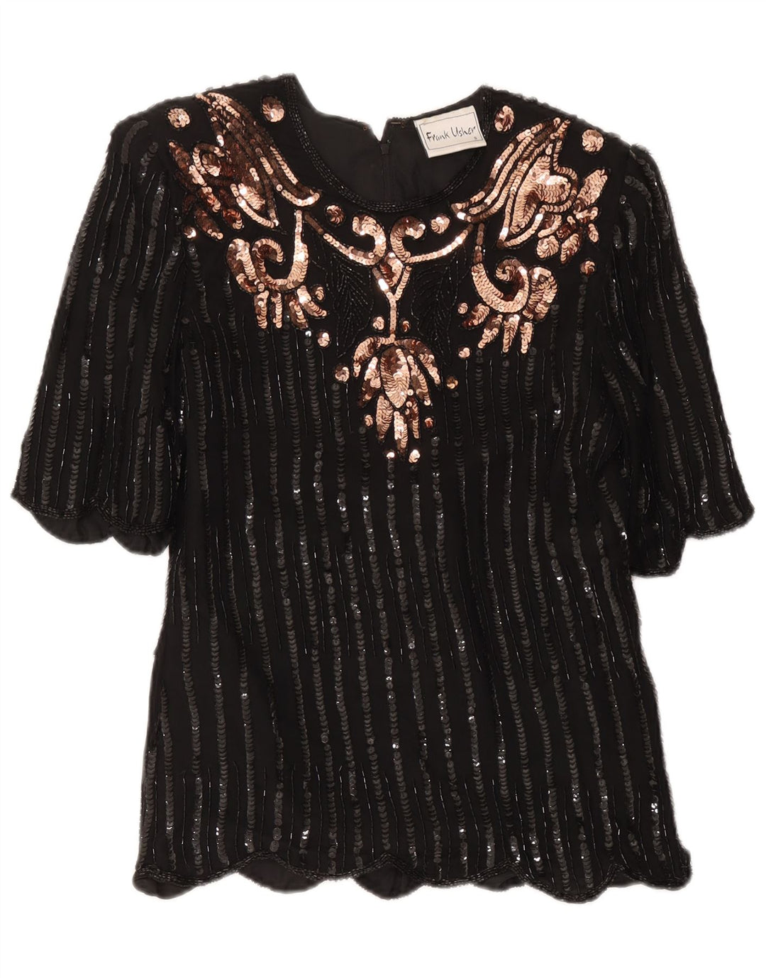 Frank Usher Kvinde Aftenbluse Top UK 10 Small Black Paisley Silk