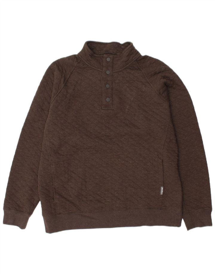EDDIE BAUER Herre Button Neck Sweatshirt Jumper Medium Brun Bomuld