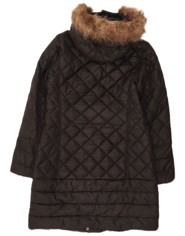 Joules Dame Hætte Quiltet Overfrakke UK 10 Small Black Polyester