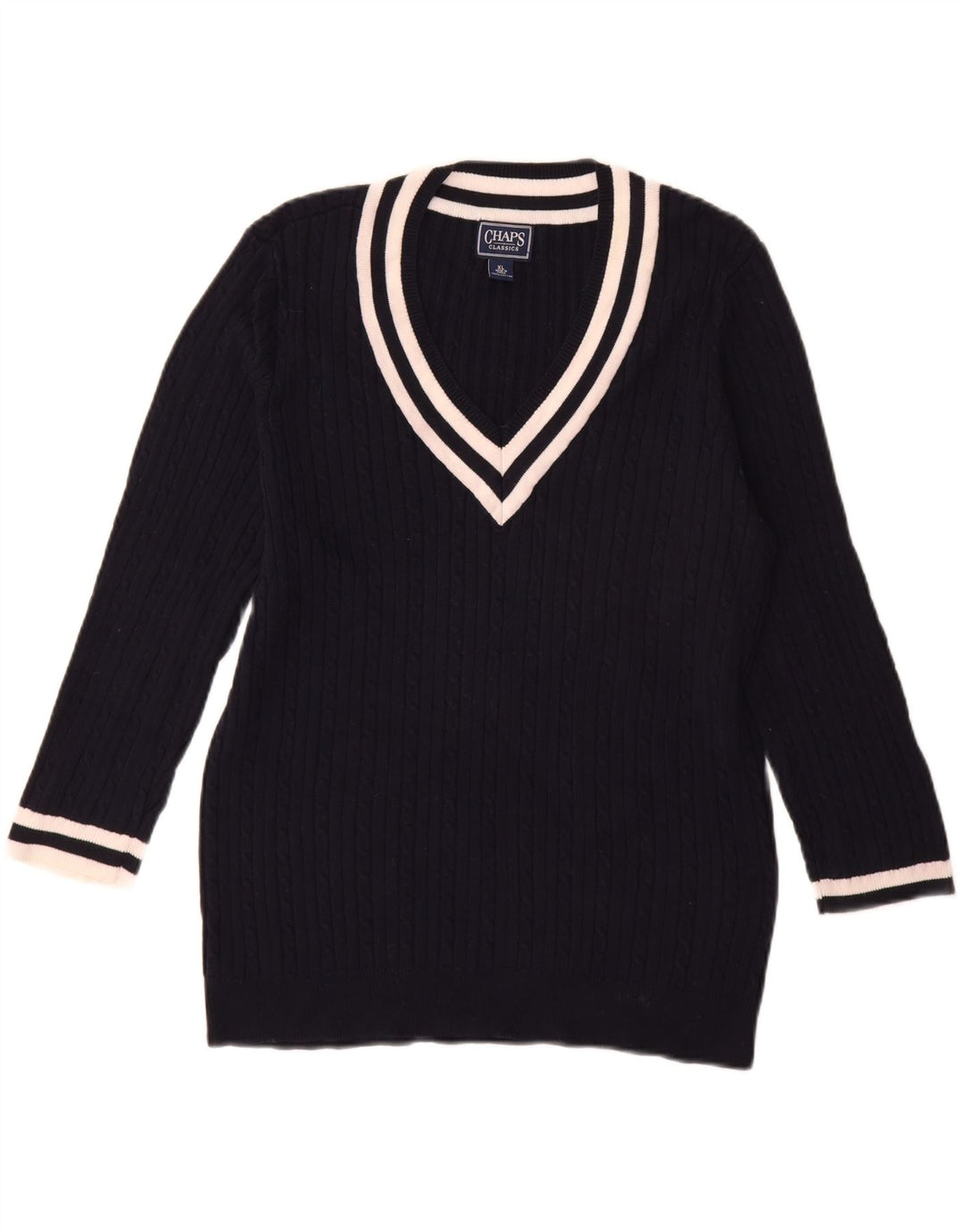 CHAPS Dame Classics 3/4-ærmet V-hals sweater UK 18 XL Marineblå
