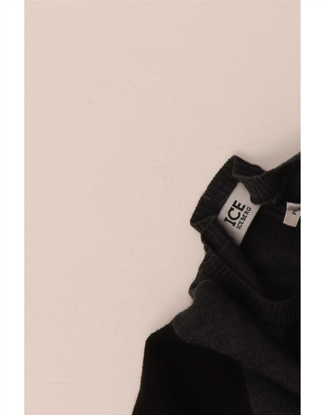 Iceberg Herre Crew Neck Jumper Sweater Medium Sort Colourblock Uld