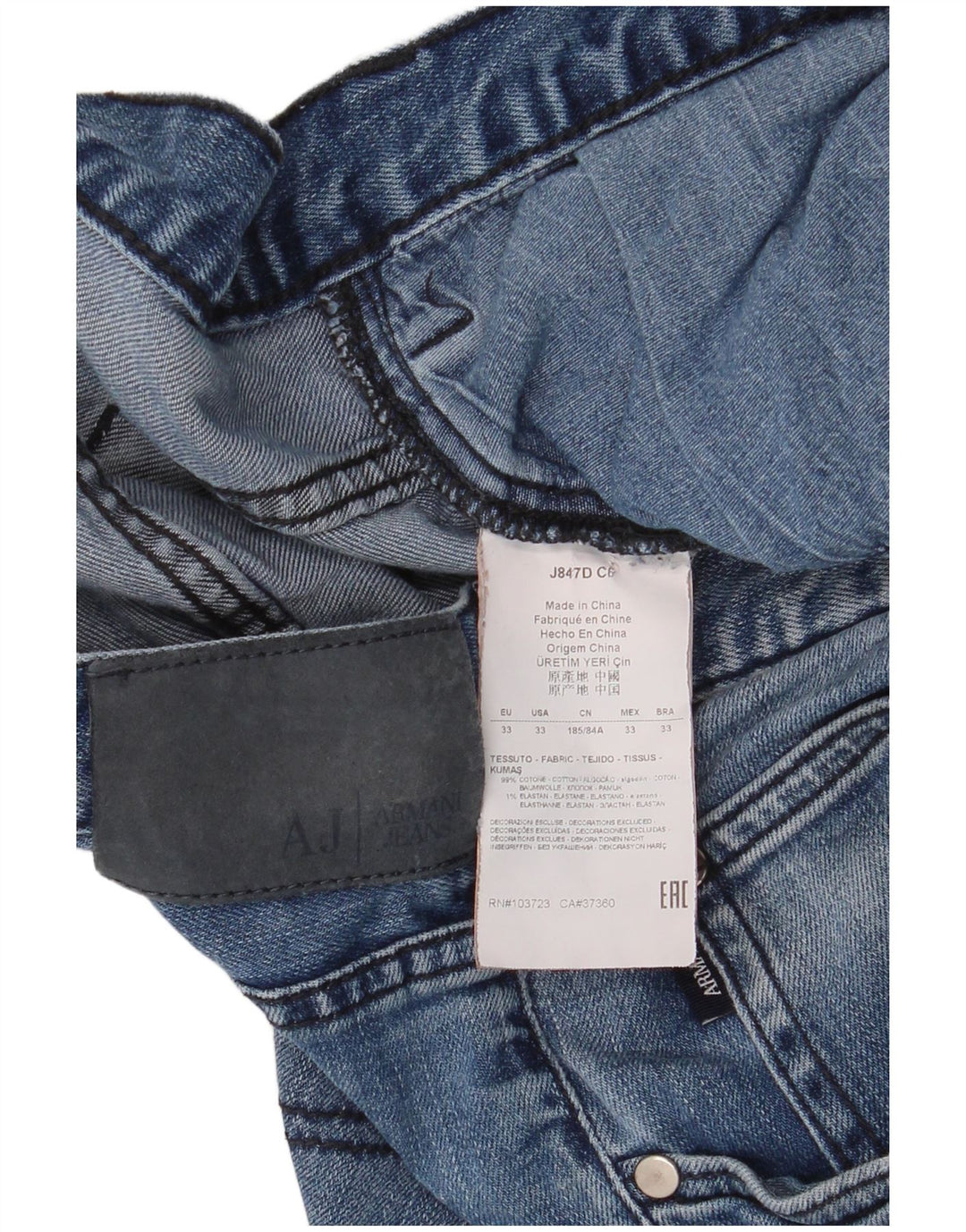 Armani Straight Jeans til mænd W33 L34 Blå Bomuld