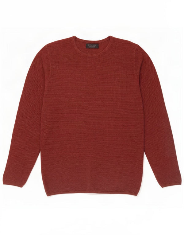 Zara Mens Crew Neck Jumper Sweater Medium Burgundy Cotton