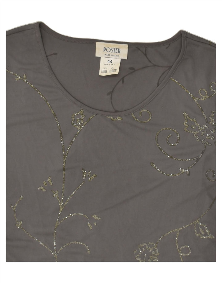 VINTAGE Womens Graphic T-Shirt Top IT 44 Medium Grey Floral Viscose | Vintage Vintage | Thrift | Second-Hand Vintage | Used Clothing | Messina Hembry 