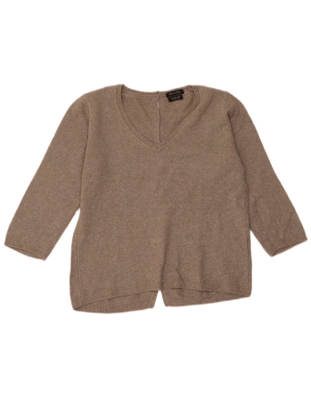 Massimo Dutti Dame 3/4-ærmet V-hals sweater UK 14 Medium Brun