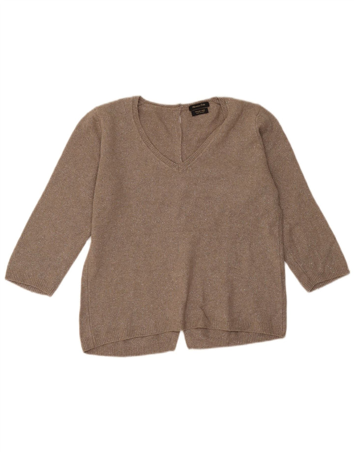 Massimo Dutti Dame 3/4-ærmet V-hals sweater UK 14 Medium Brun