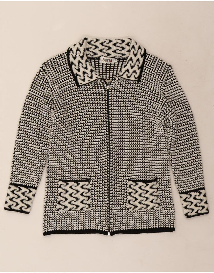 Vintage dame cardigan sweater UK 14 Medium Grey Geometric