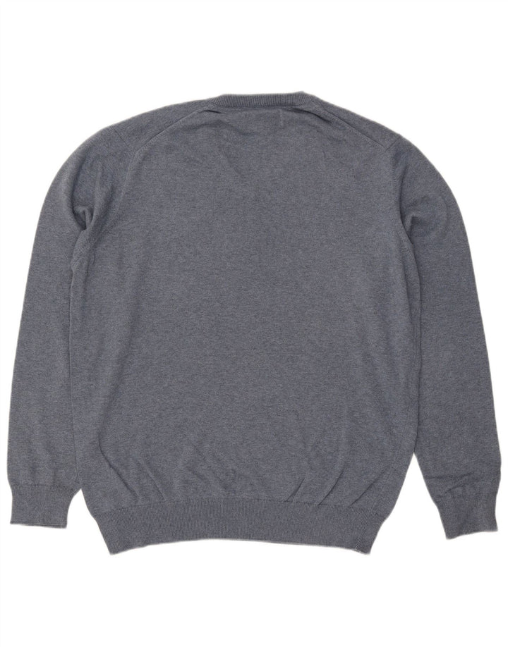 BARBOUR Mens V-Neck Jumper Sweater Large Navy Blue Cotton