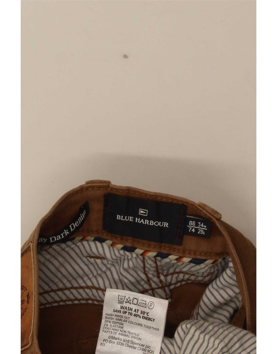 Marks & Spencer Herre Blue Harbor Straight Jeans W34 L29 Brun Bomuld