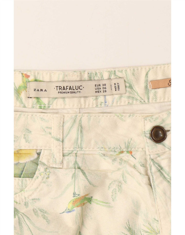 Zara Womens Hot Pants EU 38 Small W28 White Floral Bomuld