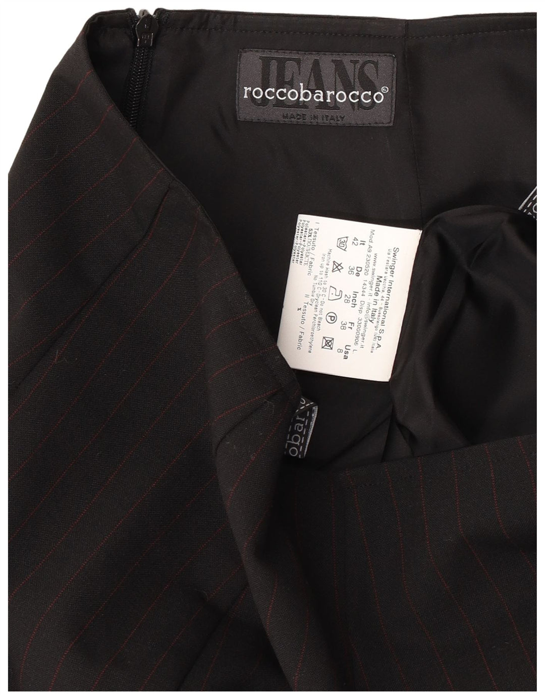 Roccobarocco Womens Pencil Skirt IT 42 Medium W26 Black Pinstripe