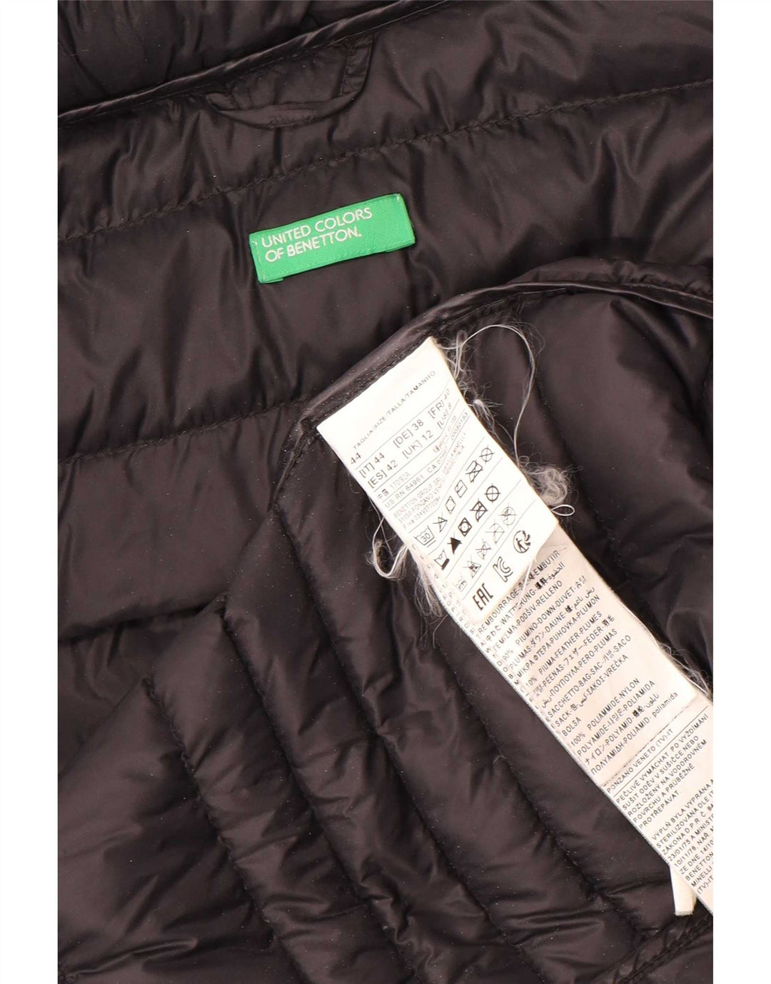 Benetton Dame Polstret Jakke UK 12 Medium Sort Nylon