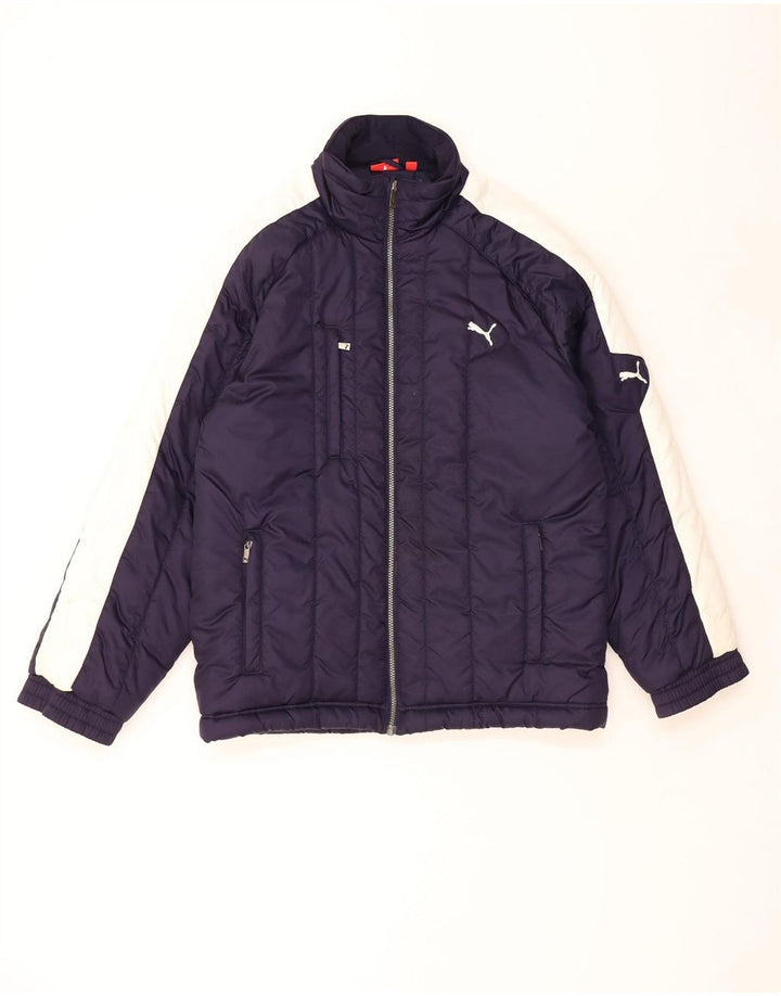 PUMA Mens Padded Jacket UK 38 Medium Navy Blue Colourblock Nylon