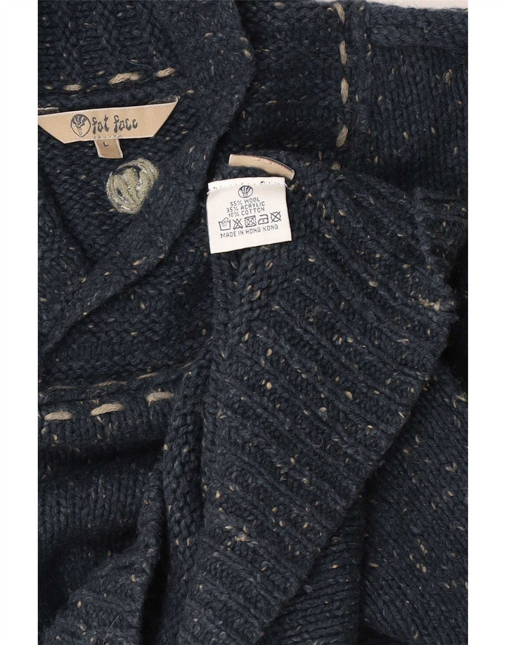Fedt ansigt Herre Sjal Hals Jumper Sweater Stor Marineblå Flecked Uld