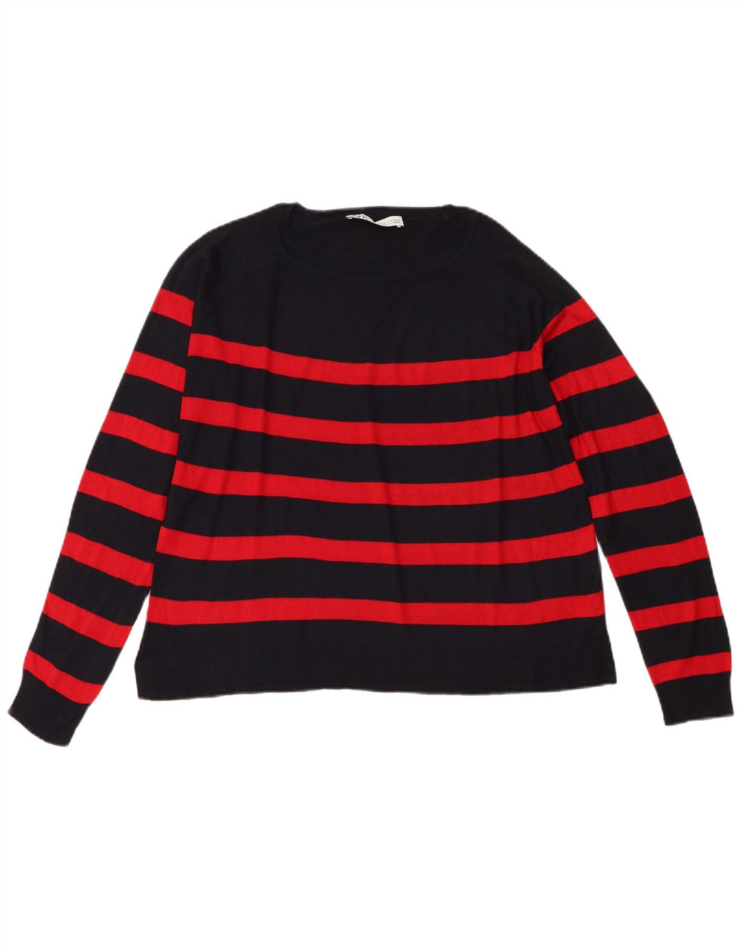 Zara Dame Boat Neck Jumper Sweater UK 14 Mellem marineblå stribet viskose