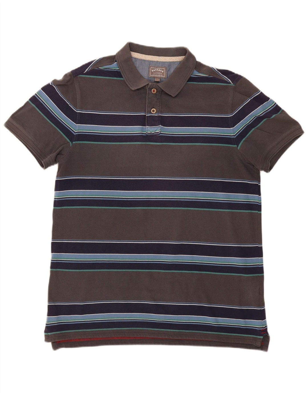 Fat Face Herre Polo Shirt Stor Grå Stribet Bomuld