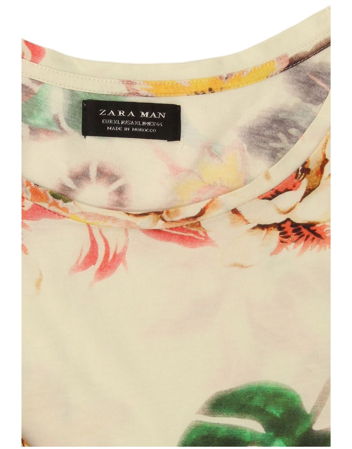 Zara Herre Grafisk T-Shirt Top XL Hvid Blomster