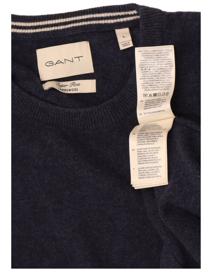 Gant Herre Crew Neck trøje Sweater Stor marineblå lammeuld