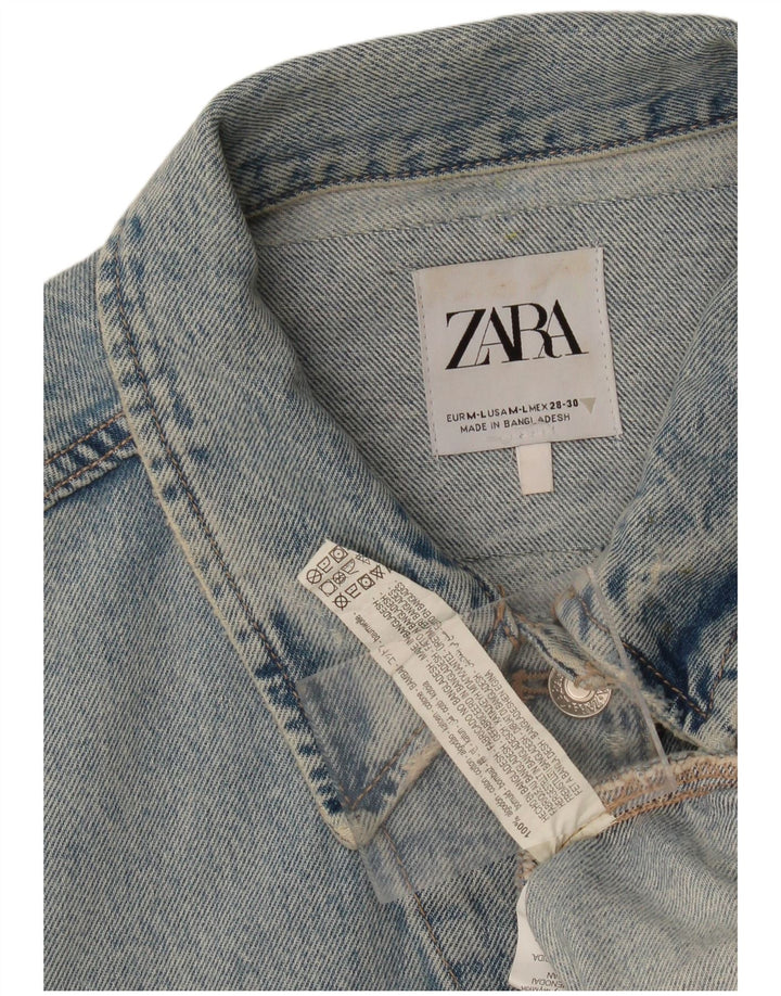 Zara Dame Distressed Oversized Denim Jacket UK 14 Medium Blue Cotton